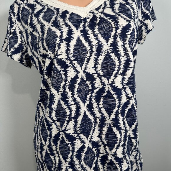 Bob Timberlake Tops - Bob Timberlake Large Womens Shirt Top Blue White V-Neck Short Sleeve Cotton Trim